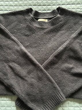 Open Edit Cozy Charcoal Crewneck Cropped Sweater